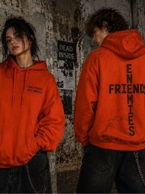 Burnt Orange Fake Friends Real Enemies Graphic Hoodie